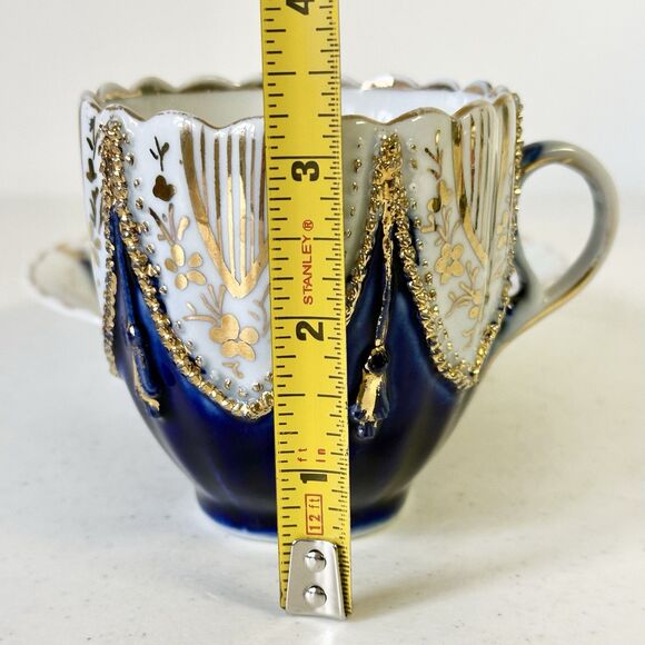 Rare 19th century Made In Germany Tea Cup & Saucer Set Cobalt Blue &‎ Gold Trim - Picture 7 of 11
